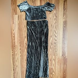 Metallic 2 Piece Set Crop Top & Skirt